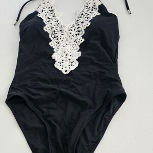 Nwt  Black and White Lace One-Piece Swimsuit XL  Halter